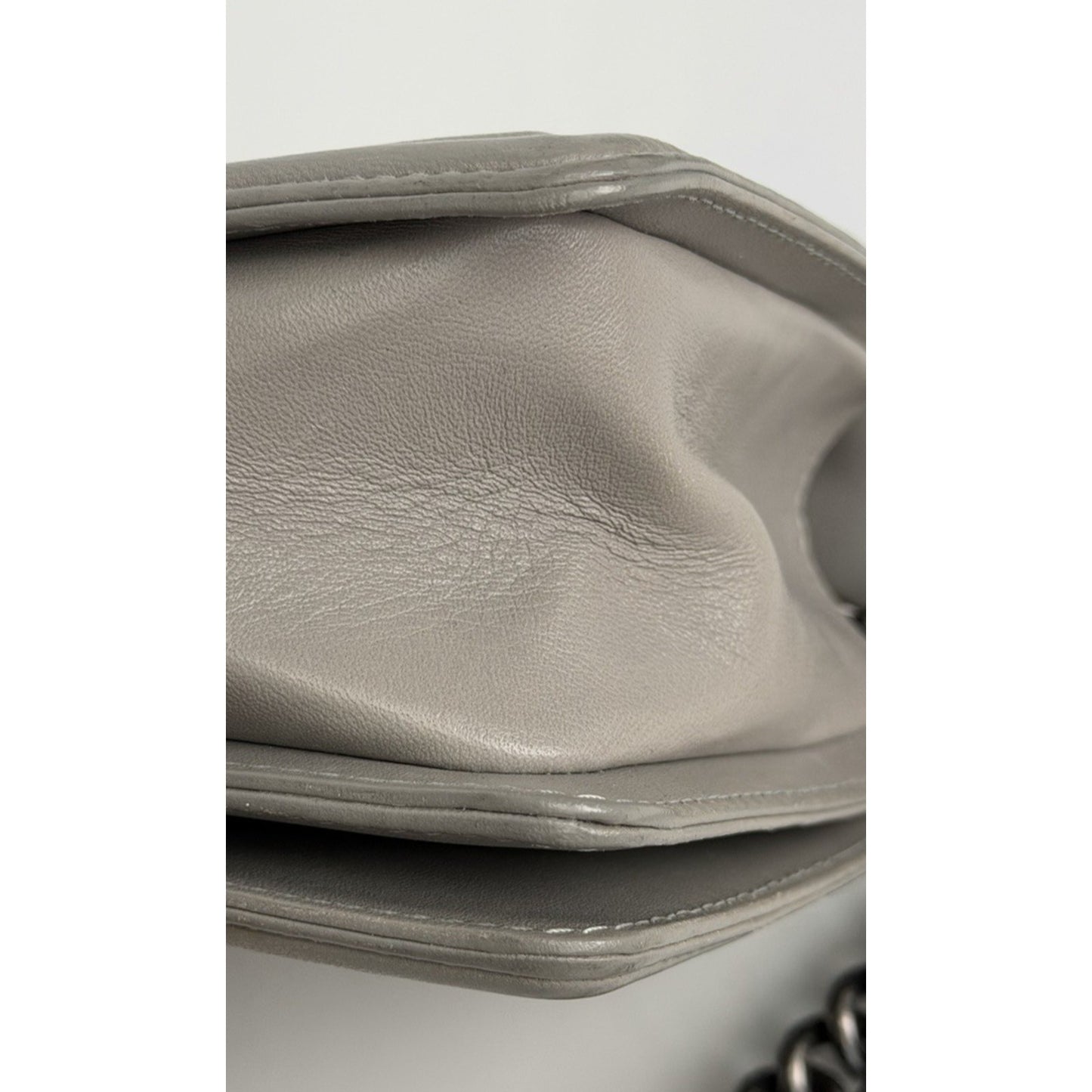 Chanel Boy Bag with Geometric Quilted Pattern in Gray Leather