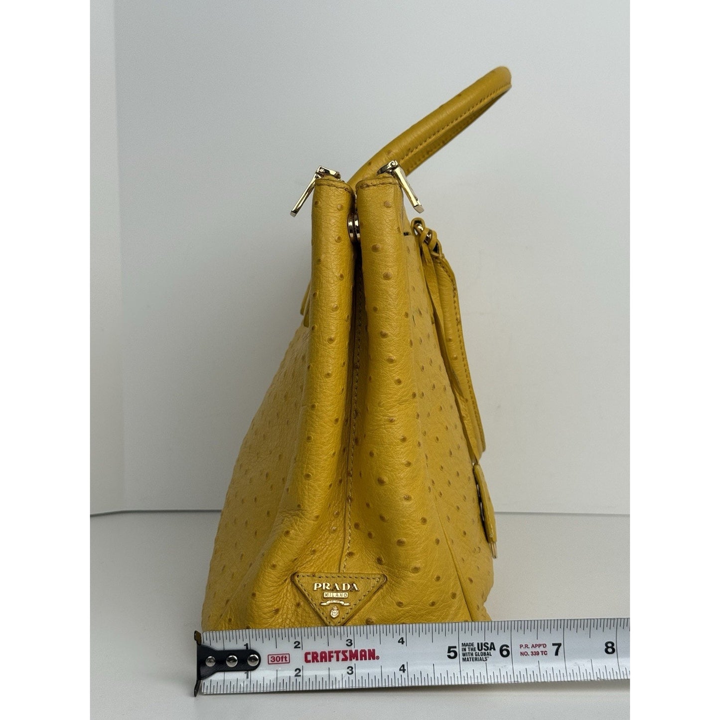 Prada Struzzo Lux Medium Galleria Double-Zip Tote in Mustard Yellow Ostrich Leater