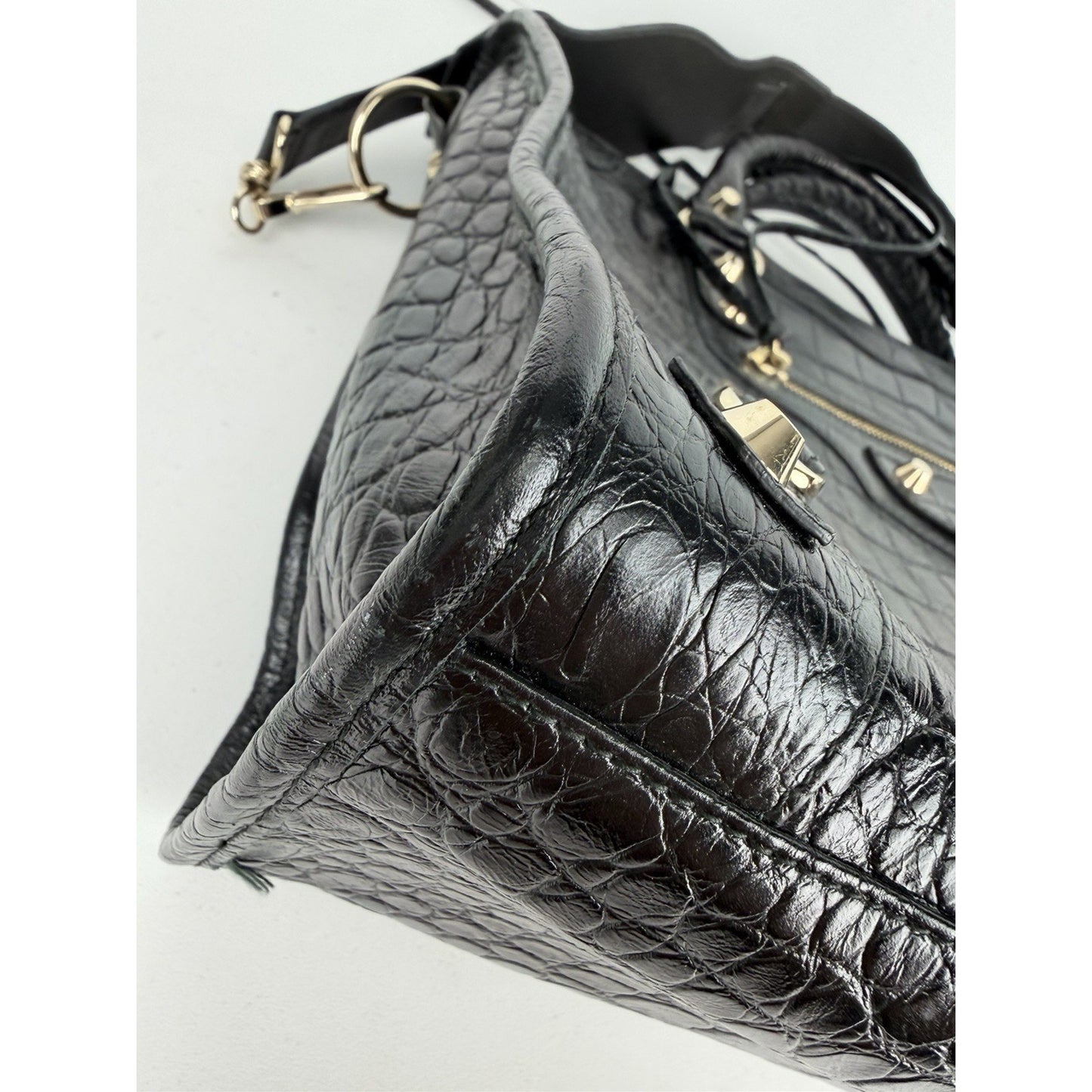 Balenciaga Le City Bag Medium in Black Crocodile-Embossed Leather C-7