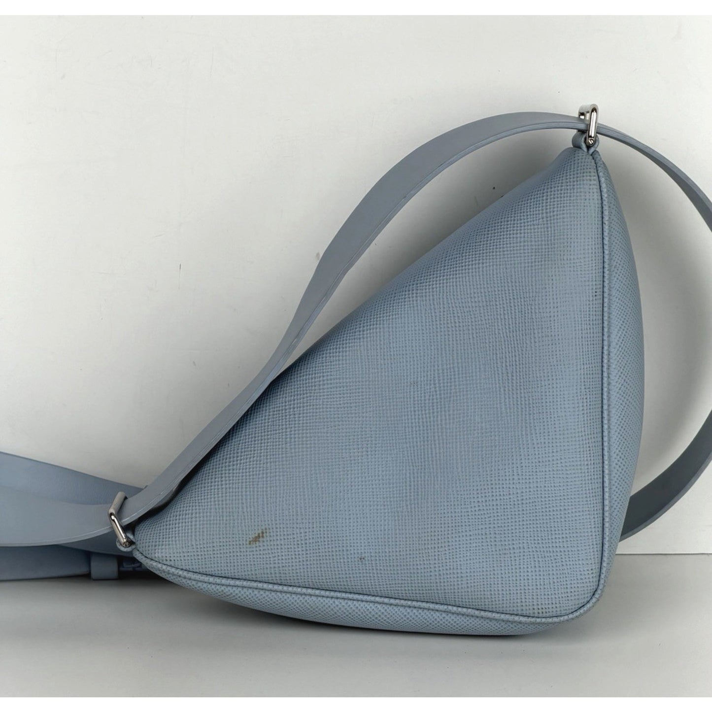 Prada Shoulder Bag Triangle Logo in Light Blue Saffiano Leather S05
