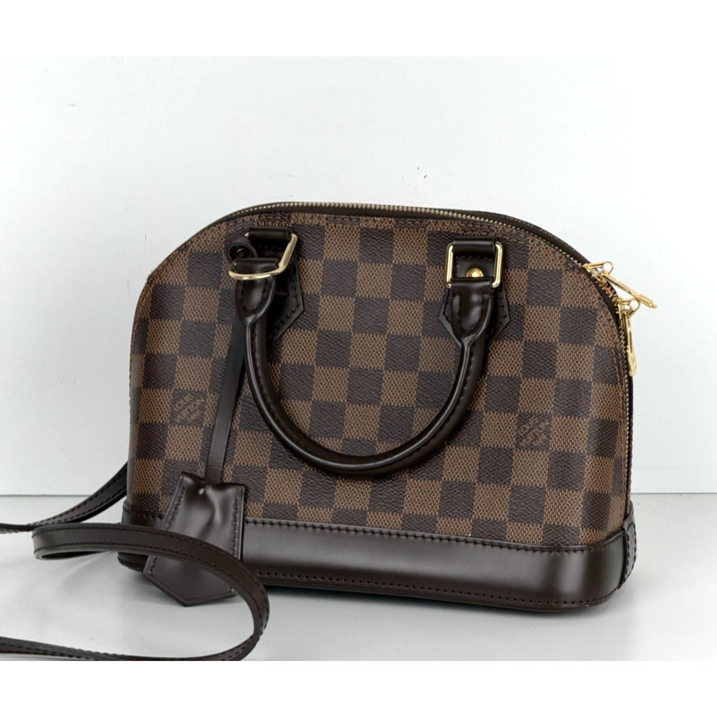 Louis Vuitton Alma BB Bag in Damier Ebene Coated Canvas Leather Trim 2019 E8