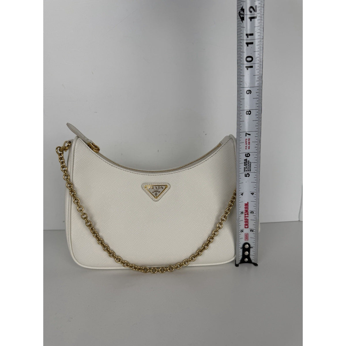 Prada Re-Edition 2005 Shoulder Bag White Saffiano Leather with Gold Hardware E-3