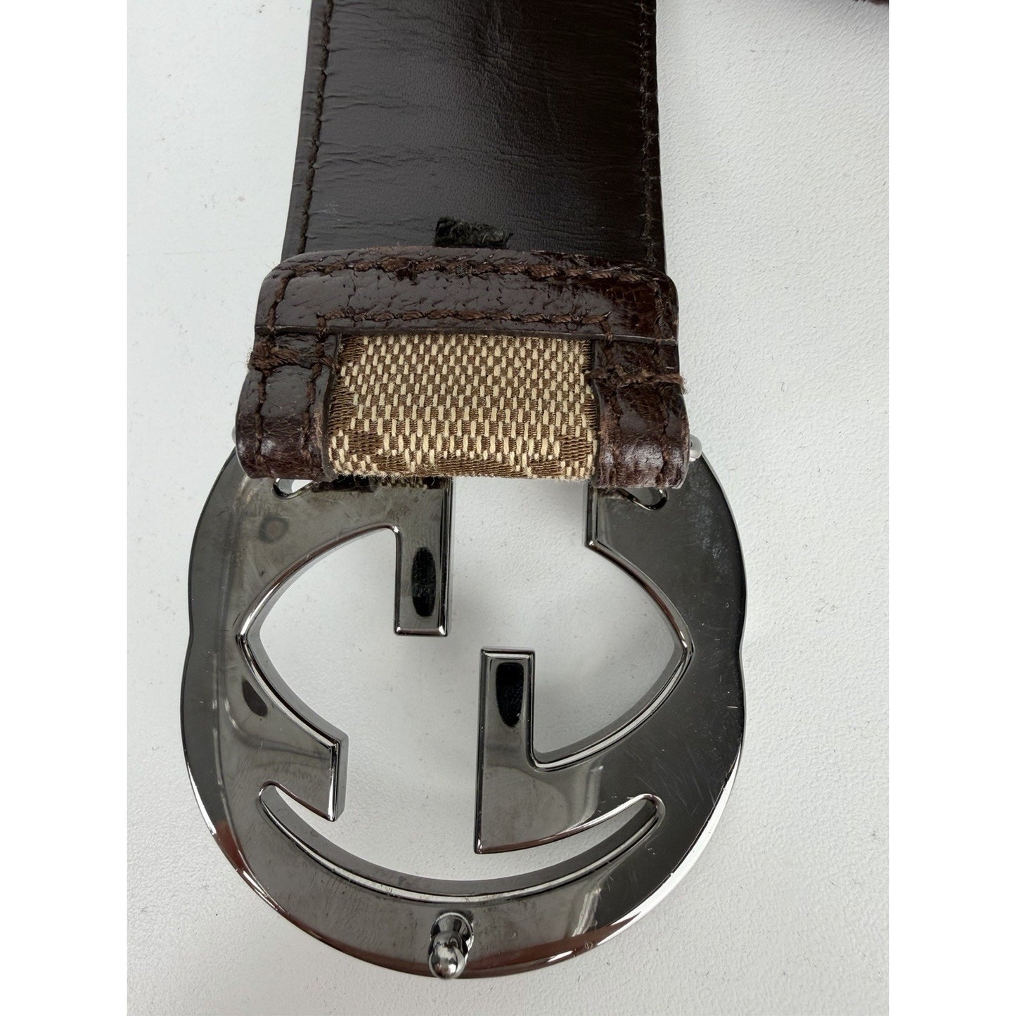 Gucci Interlocking G Belt Beige&Ebony GG Canvas & Dark Brown Leather Trim K1