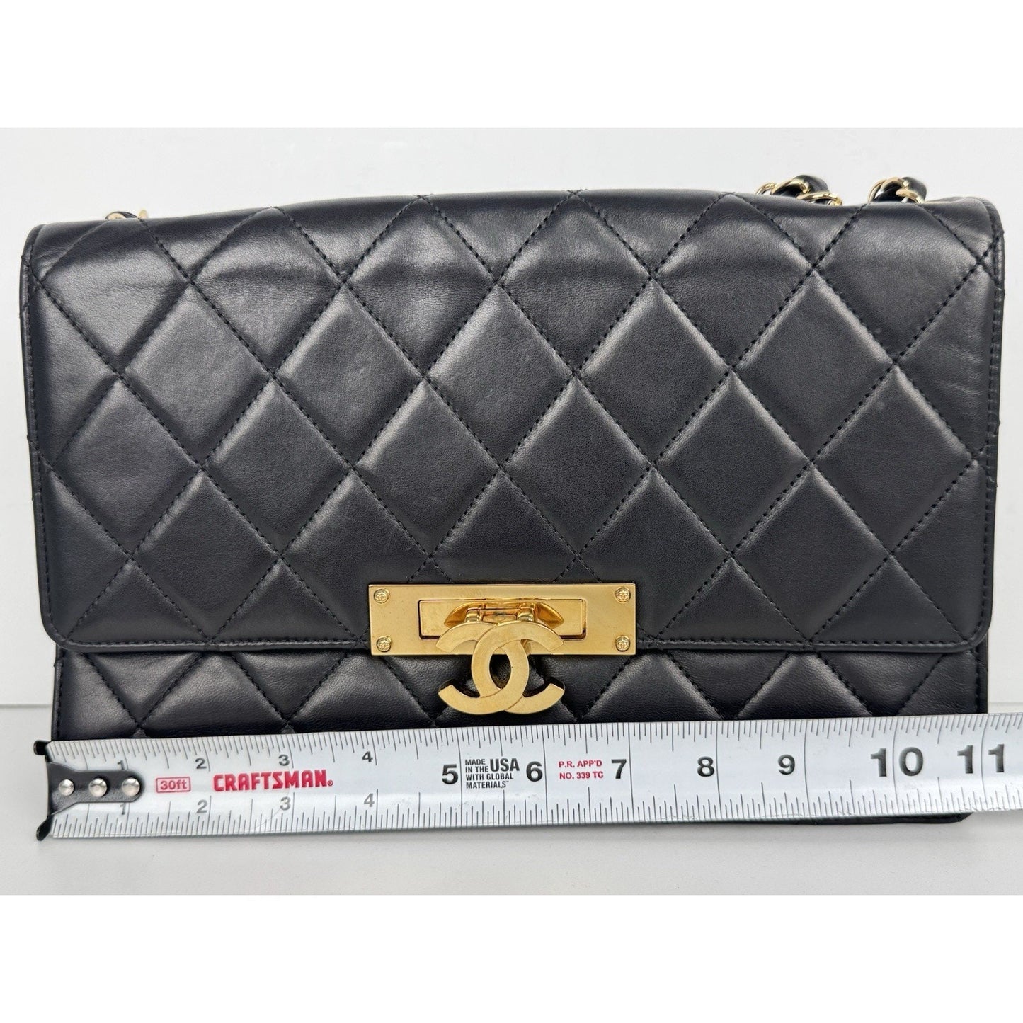 CHANEL Leather Quilted Golden Class Flap Black B-6