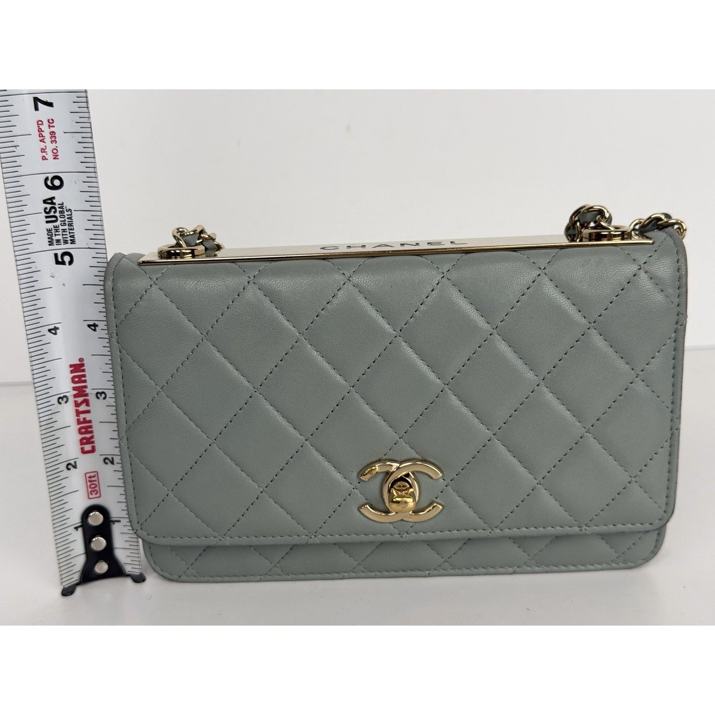 Chanel Lambskin Quilted CC Pearl Crush Wallet on Chain in Grey NFC E2