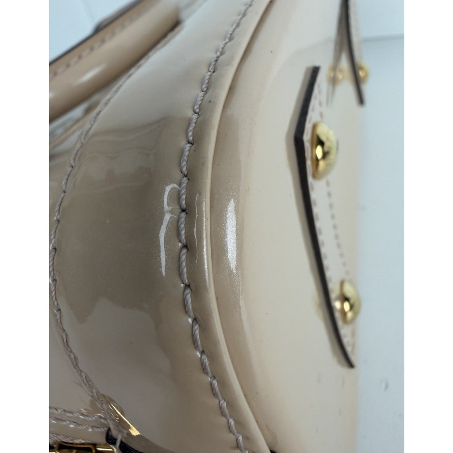 Louis Vuitton Alma Top Handle Bag BB Beige Leather Monogram Vernis 2013 S17