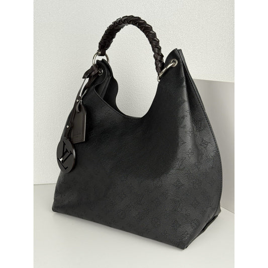LOUIS VUITTON Black Monogram Mahina Perforated Leather Carmel Hobo Bag Purse