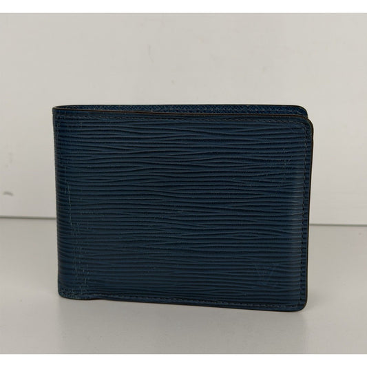 Louis Vuitton Multiple Wallet Textured Epi Leather in Navy Blue LV Logo 2016