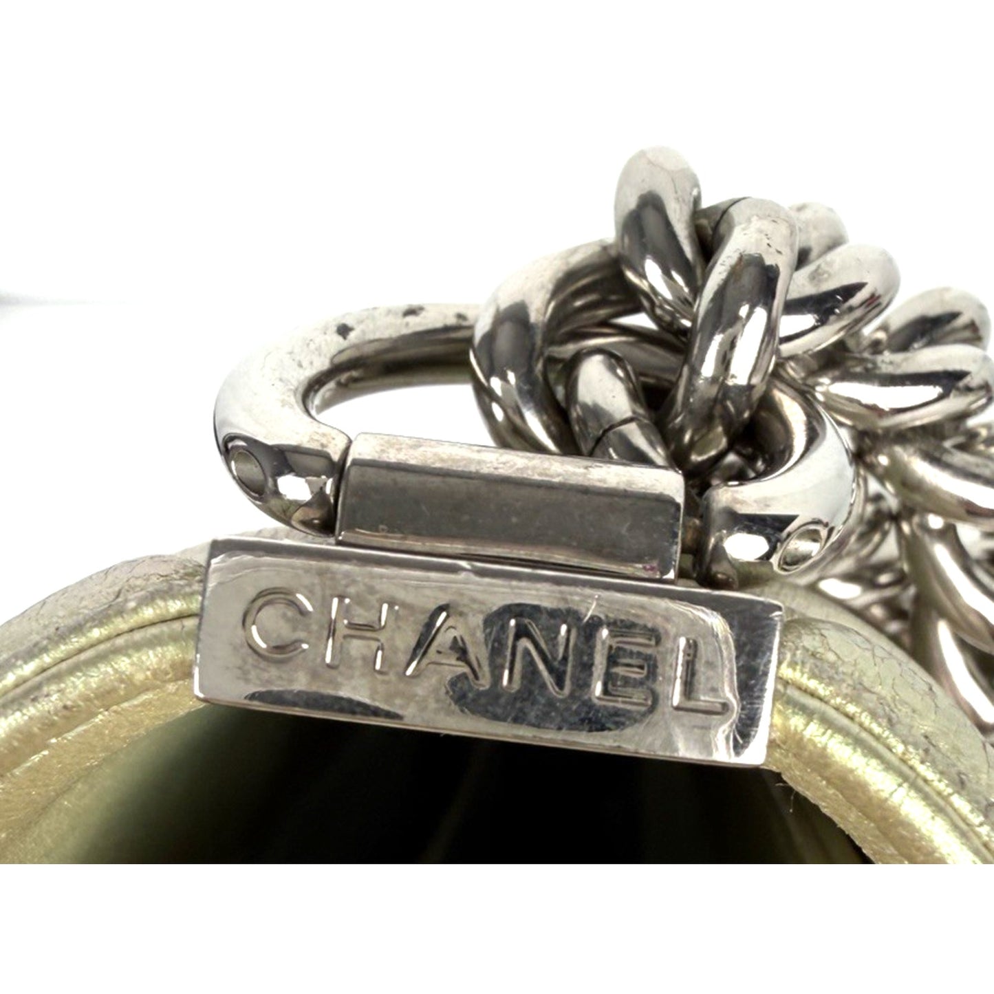Chanel Old Medium Boy Bag in Iridescent Green Chevron Lambskin 2017 D1
