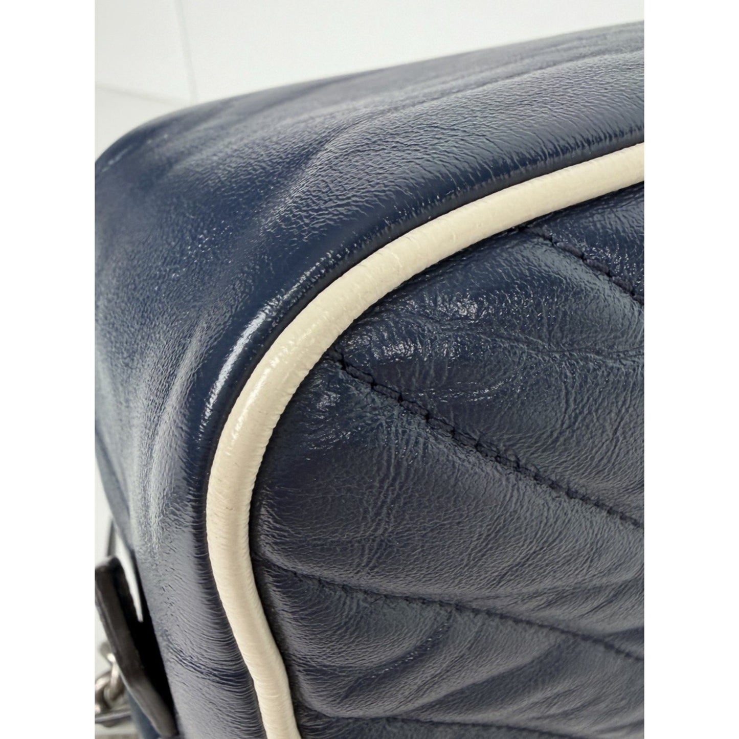 Gucci GG Marmont Small Shoulder Bag Diagonal Dark Blue Quilted Leather S17