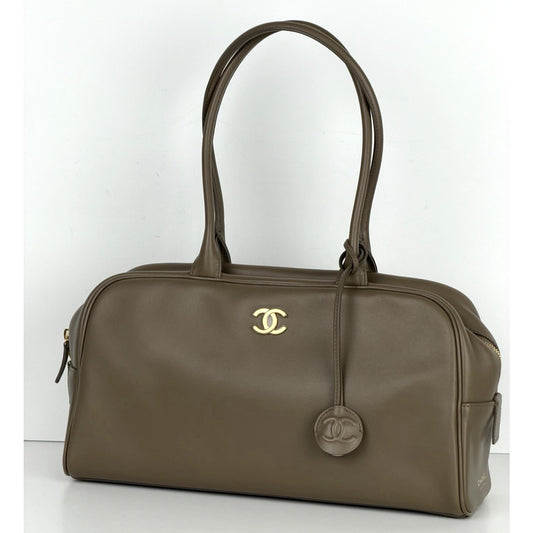 Chanel Perfect Bowling Large Bag in Khaki Brown Calfskin Leather D8