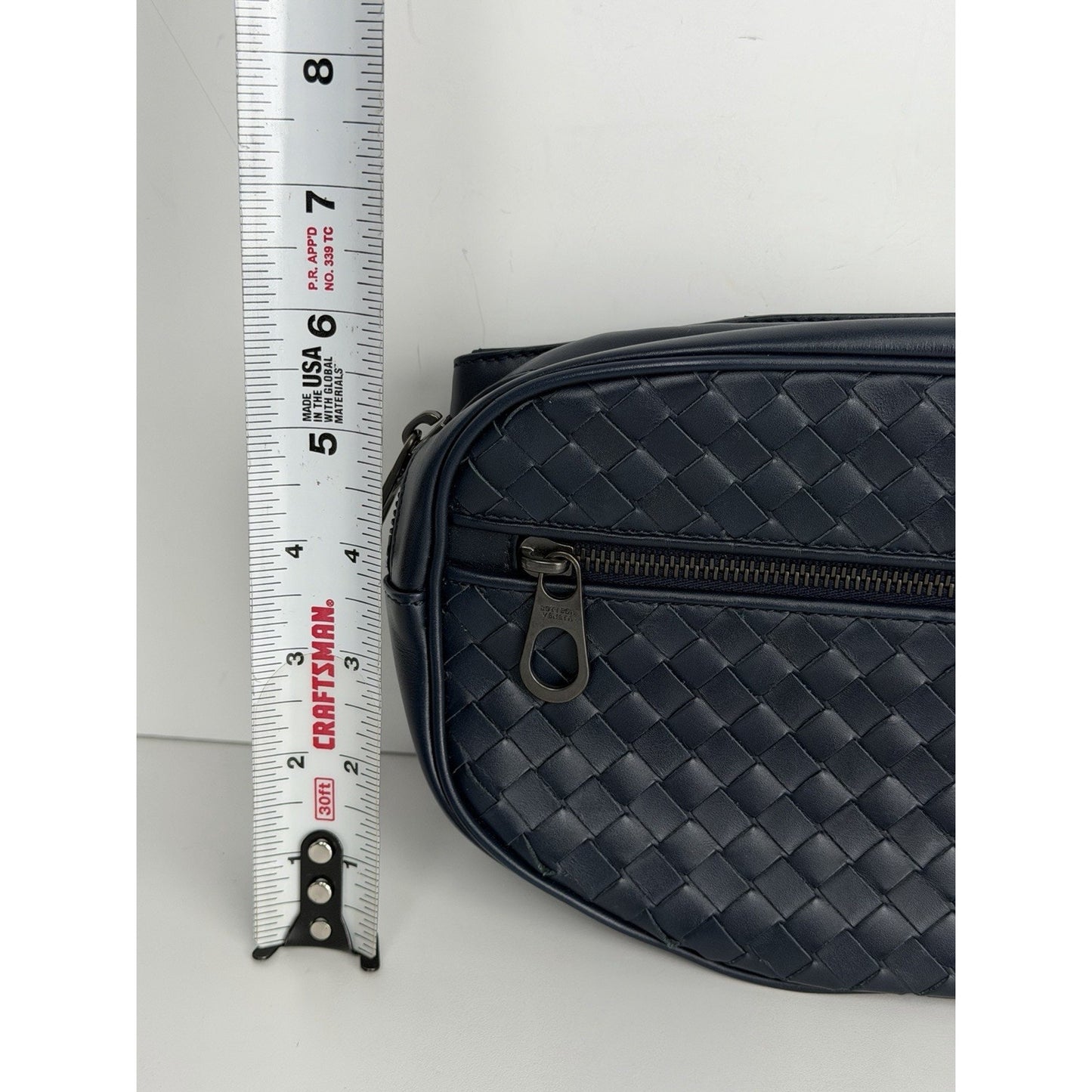 Bottega Veneta Intrecciato Belt Bag Medium Navy Blue Leather & Woven Design S08