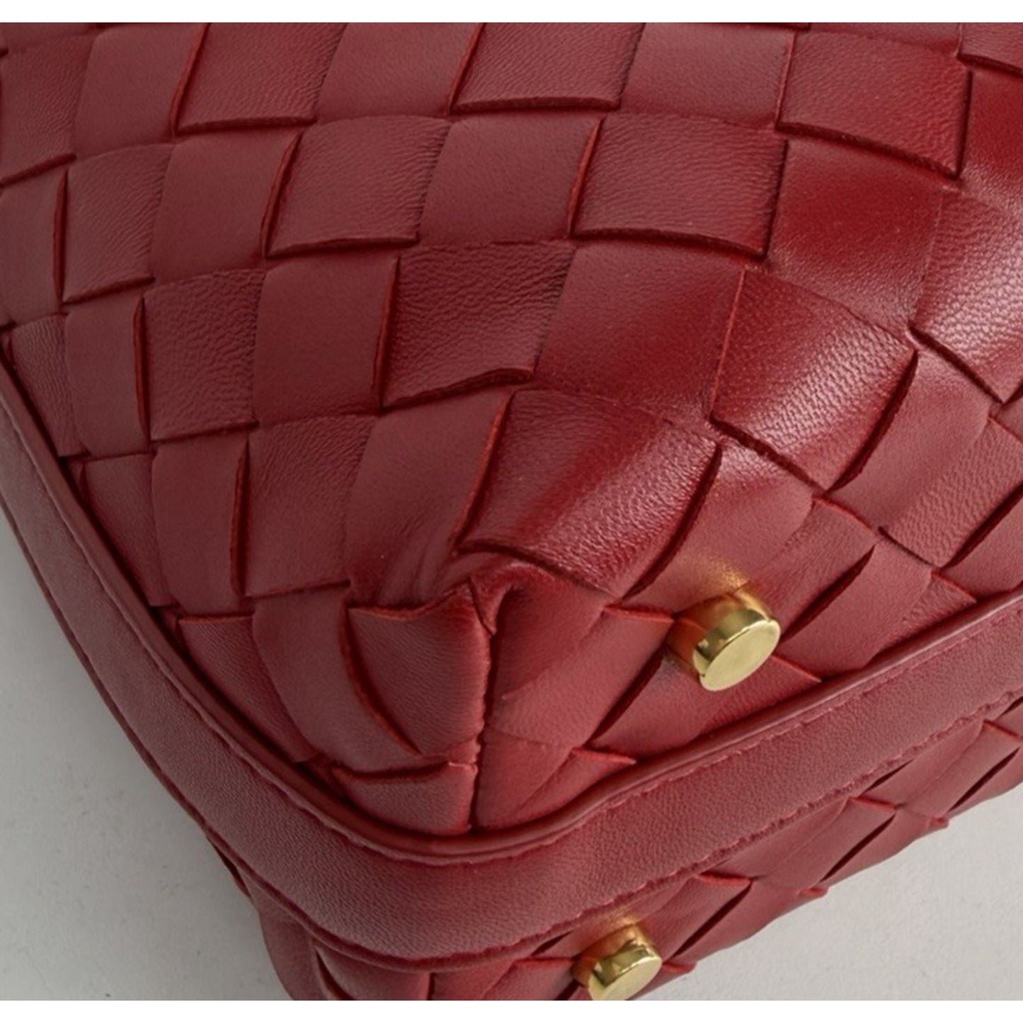 Bottega Veneta Mini Wallace Handbag Red Signature Intrecciato Woven Leather U3