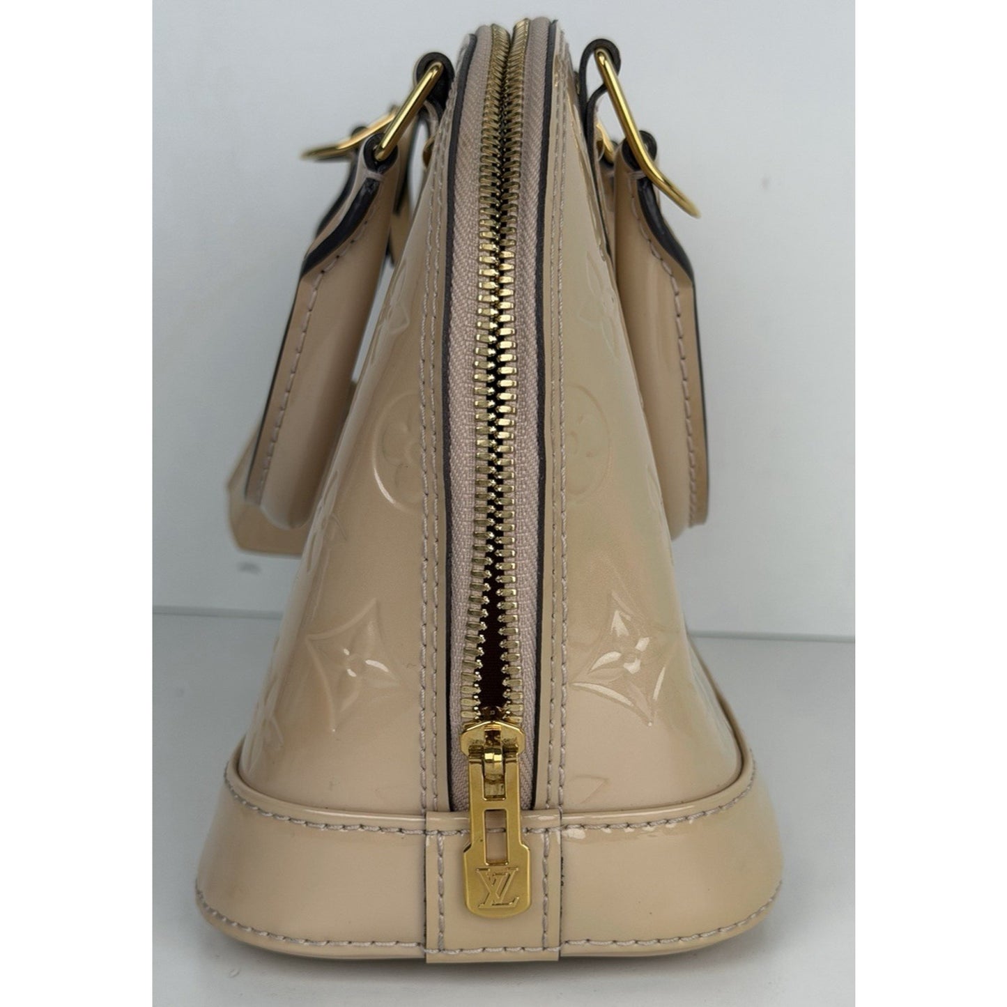 Louis Vuitton Alma Top Handle Bag BB Beige Leather Monogram Vernis 2013 S17