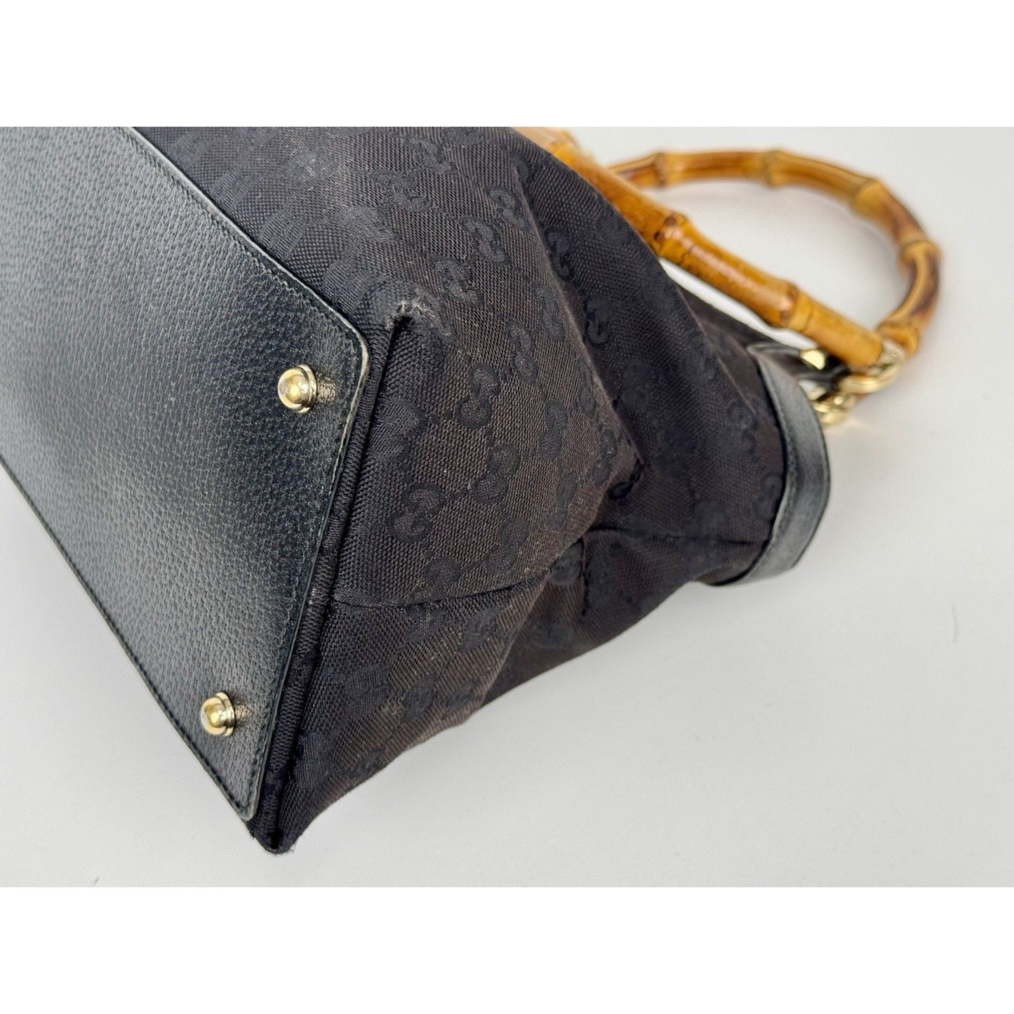 Gucci GG Canvas Tote Bag in Black with Bamboo Handles D-7