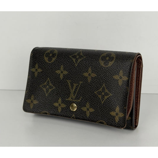 Louis Vuitton Monogram Porte-Monnaie Tresor Wallet in Brown Canvas 2004