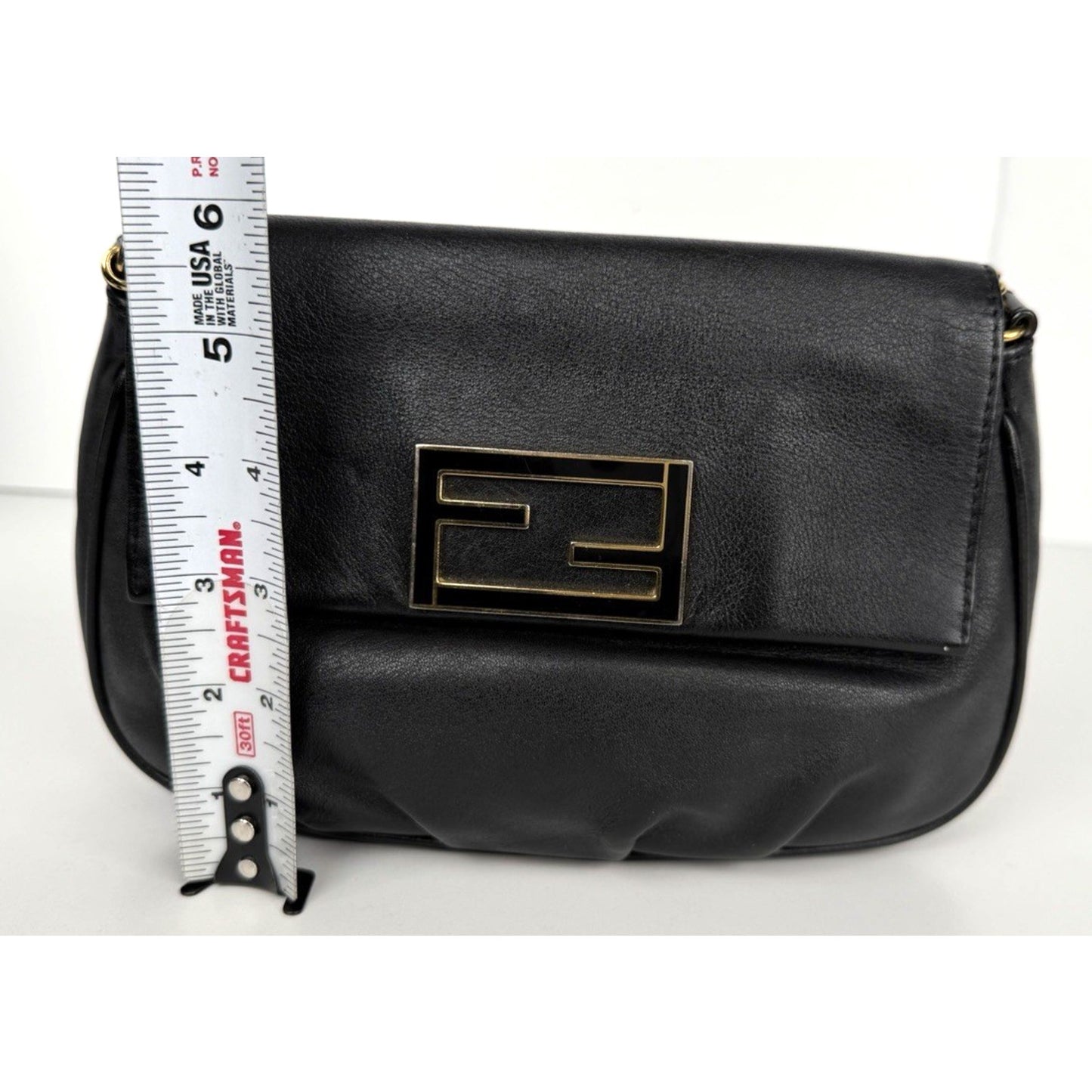 Fendi Fendista Pochette Crossbody Bag in Black Calfskin Leather S-05