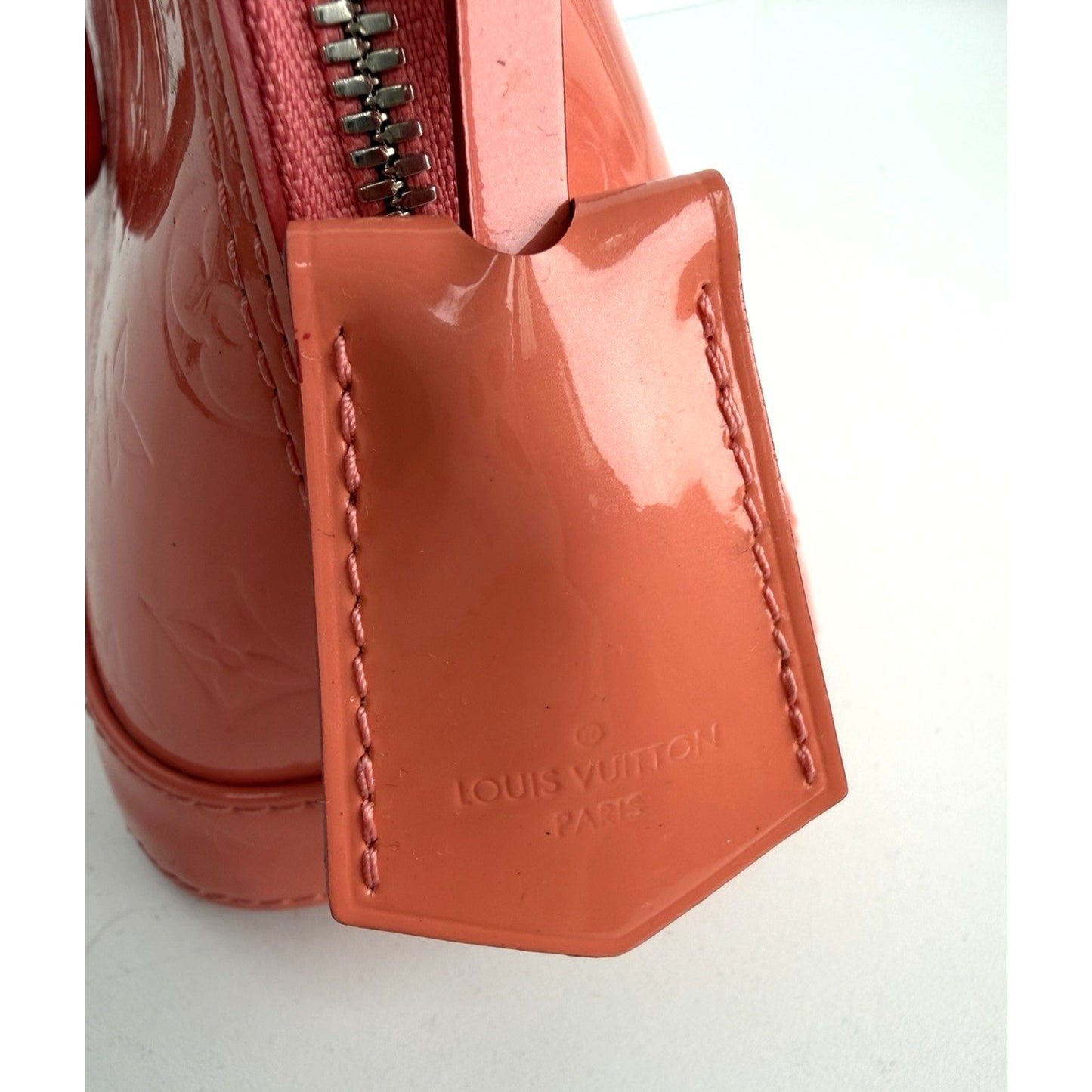 Louis Vuitton Alma BB Bag LV Monogram Glossy Coral-Pink Patent Leather 2015 S