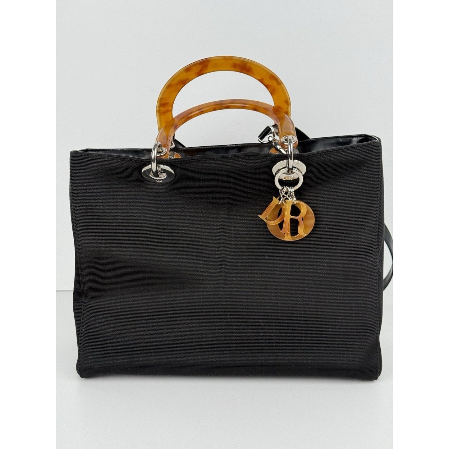 Christian Dior Large Lady Dior Tote in Canvas with Amber Handles