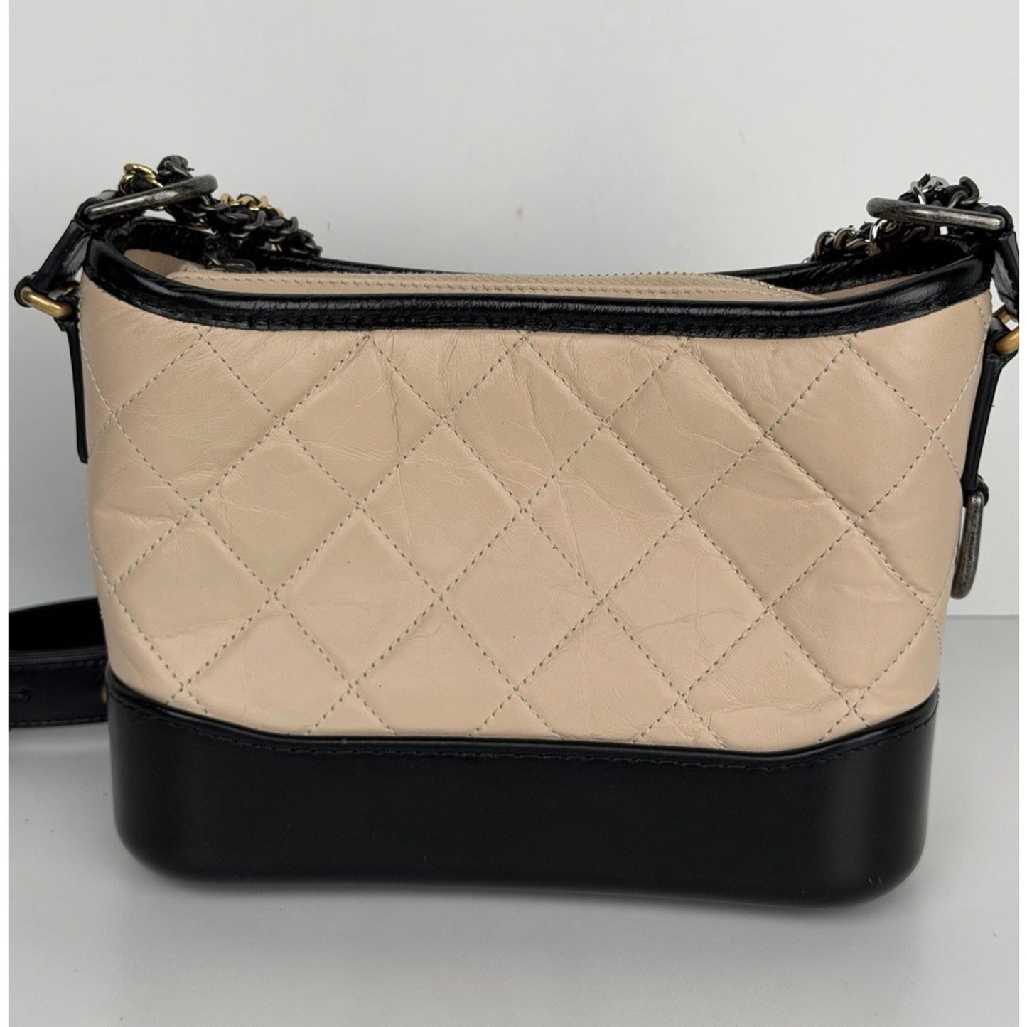 Chanel Small Gabrielle Hobo Bag in Beige and Black Aged Leather 2018 E1
