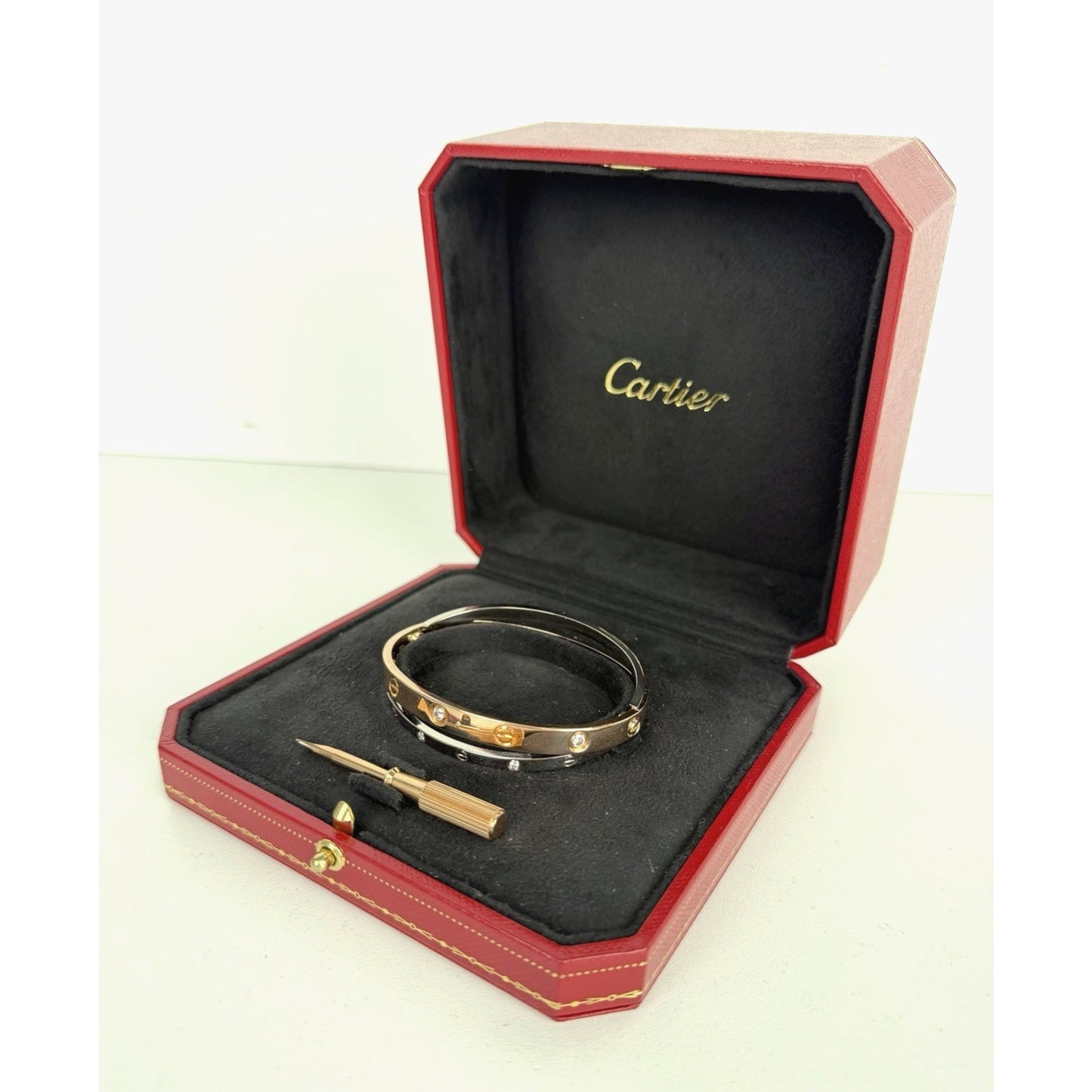 Cartier Double Love Bracelet in 18k Rose Gold & 18k White Gold with Diamonds