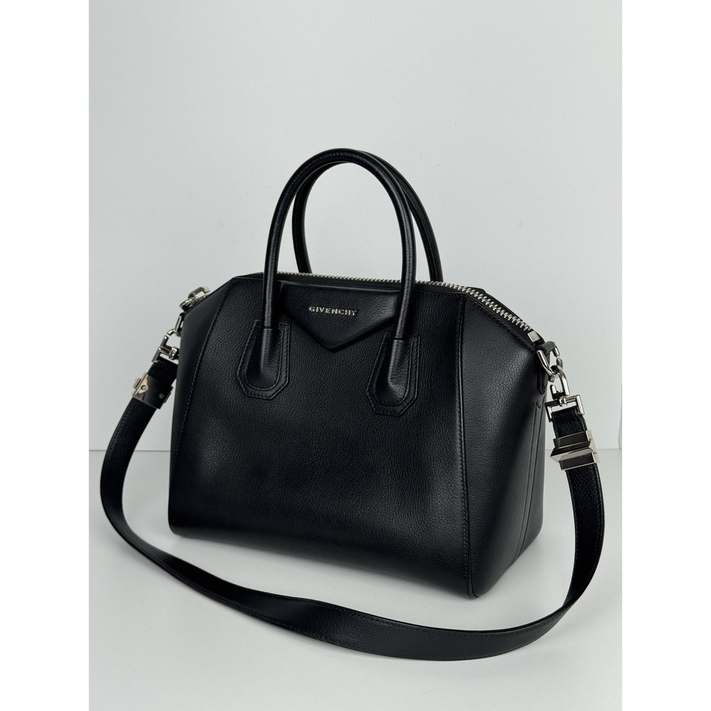 Givenchy Antigona Bag in Black Grained Leather with Silver Hardware S02