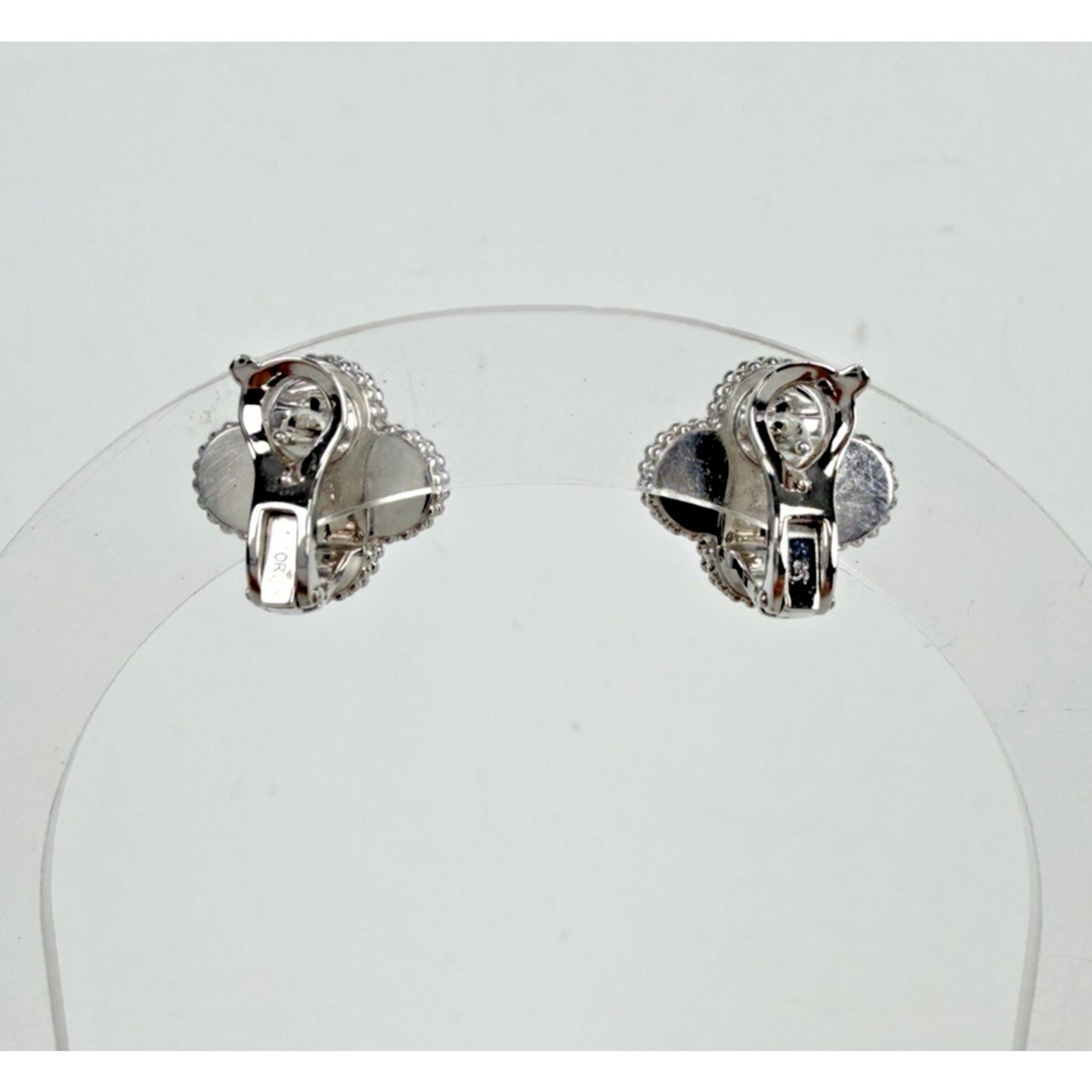 Van Cleef & Arpels Guilloche Alhambra Clover Earrings in 18k White Gold