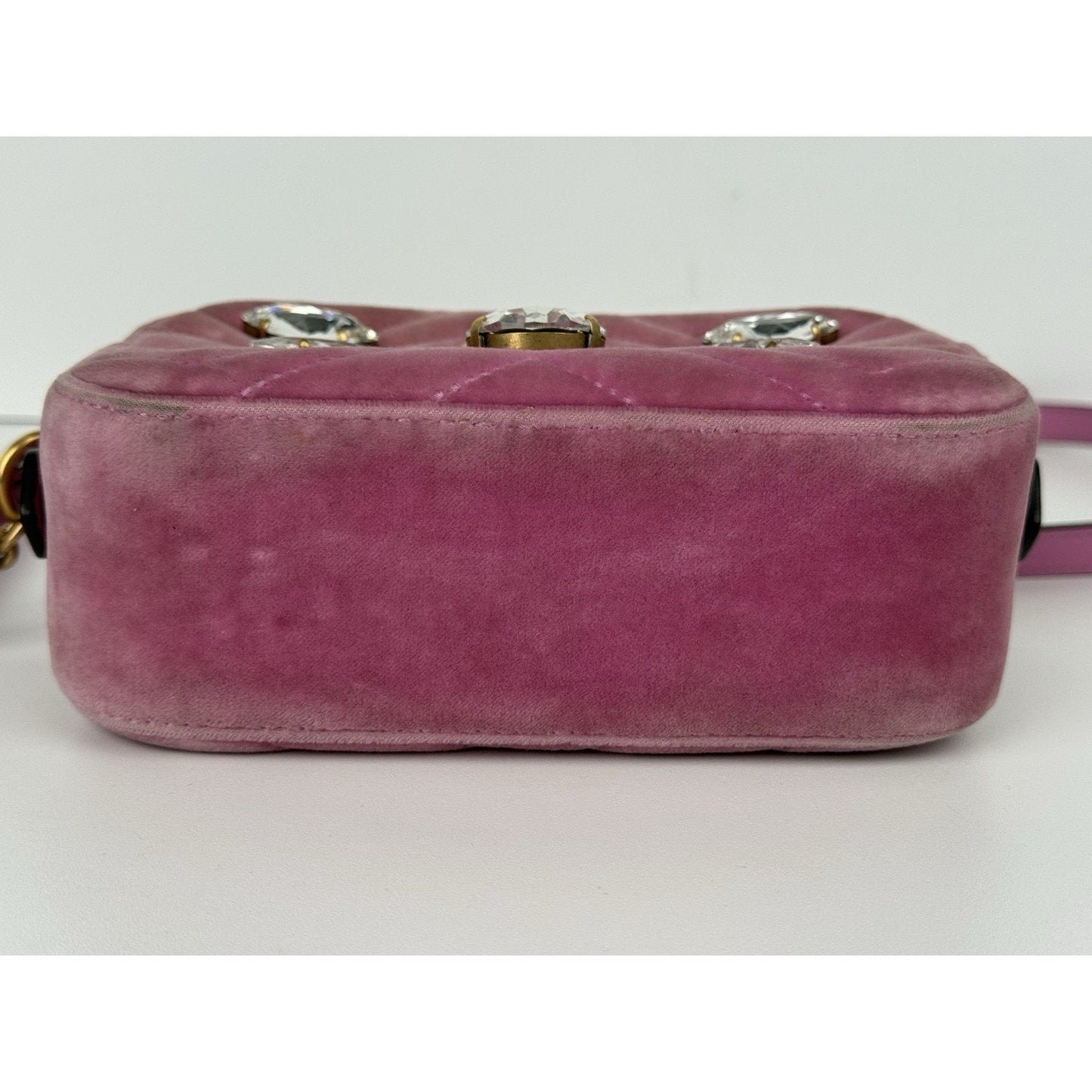GUCCI Shoulder Bag GG Marmont Velvet Quilted Velour Pink