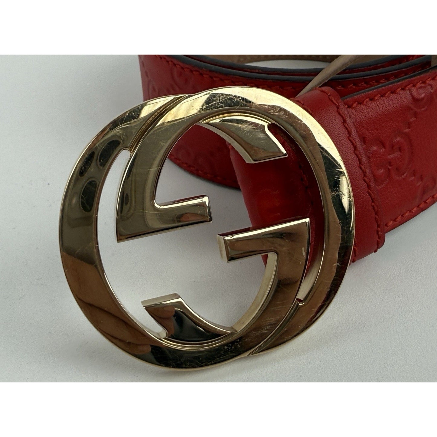 Gucci GG Gold Buckle Red Guccissima Monogram Leather Belt 90 cm