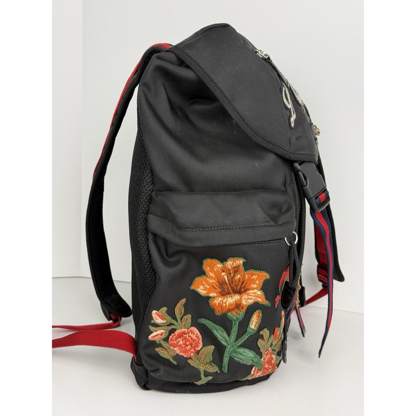 Gucci Animalier Tiger Head Embroidered Backpack Black Floral Butterfly