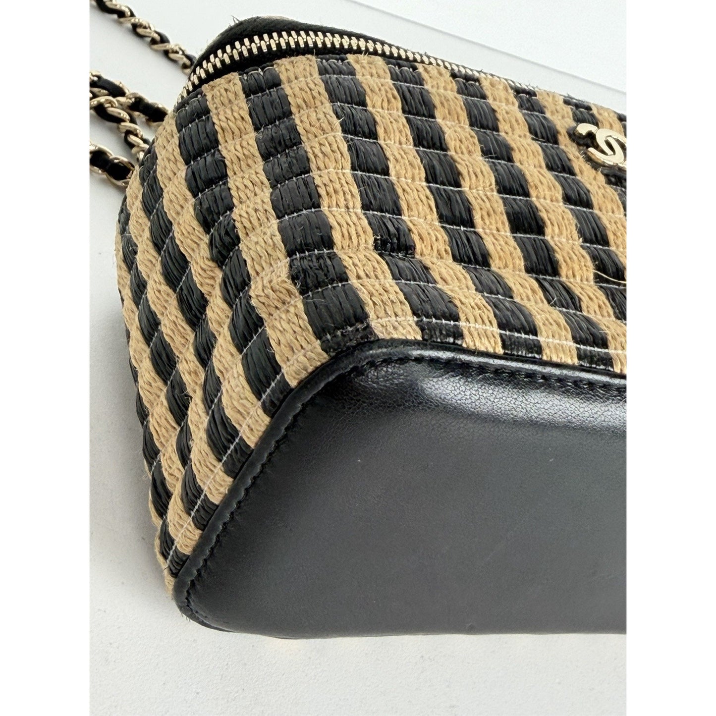 Chanel Classic Vanity Case with Chain Striped Raffia and Jute Small