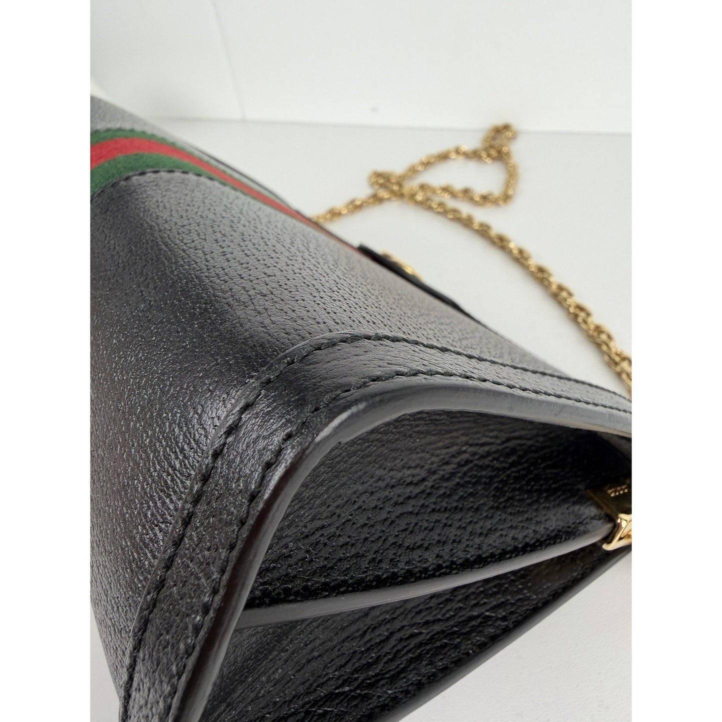 Gucci Ophidia Chain Shoulder Bag Small Black Calfskin Leather with Web Accent E6