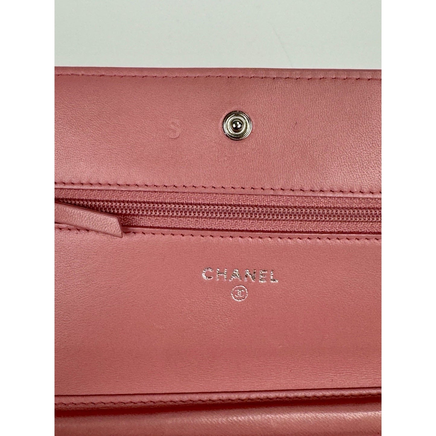 Chanel Camellia Wallet on Chain Pink Embossed Lambskin Silver Hardware B-9