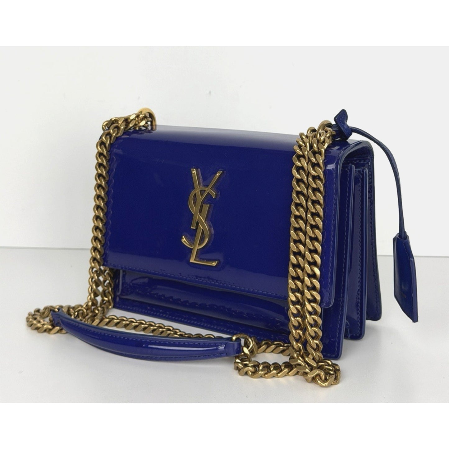 LAYAWAY Saint Laurent Patent Crossbody Small Monogram Sunset Bag in Royal Blue C3
