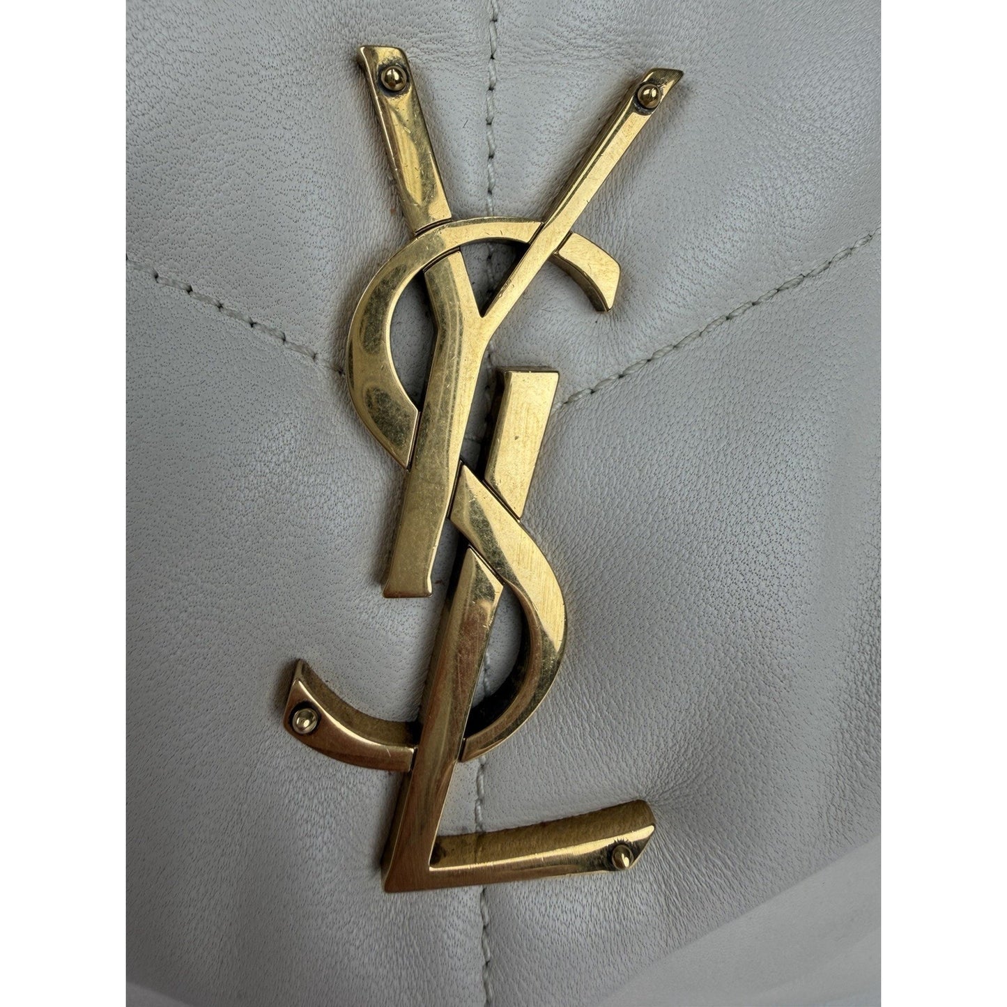 Saint Laurent Loulou Puffer Small Shoulder Bag Quilted White Chevron Leather