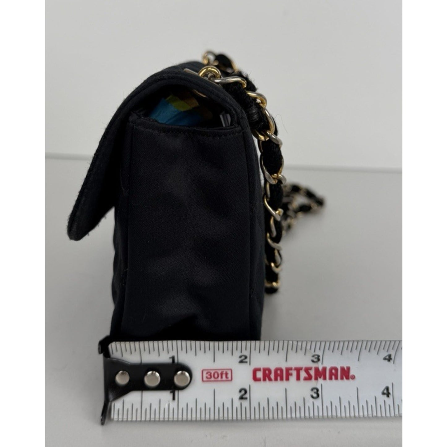 Chanel Satin Quilted CC Flap Mini Bag Vintage in Black with Gold HW E8
