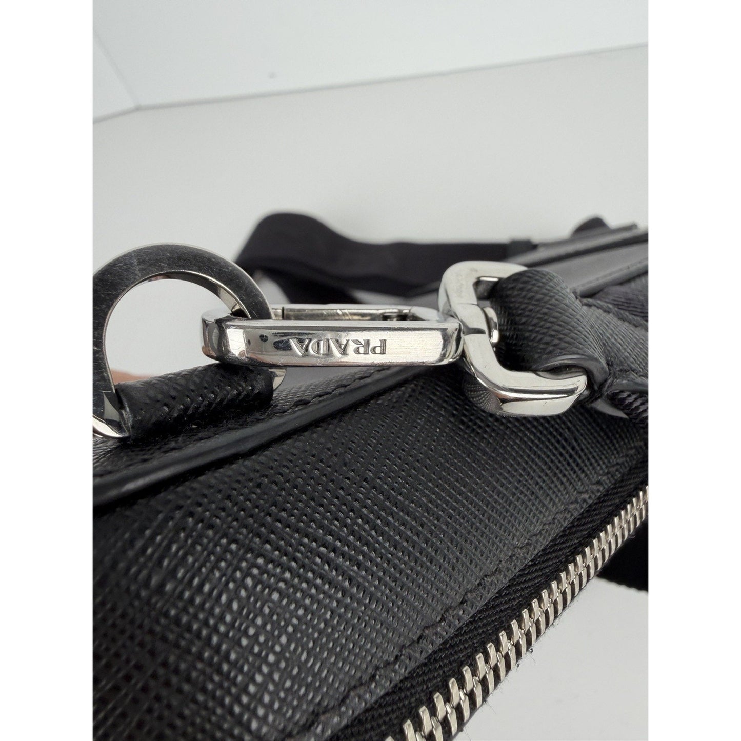 Prada Brique Saffiano Leather Shoulder Bag Black