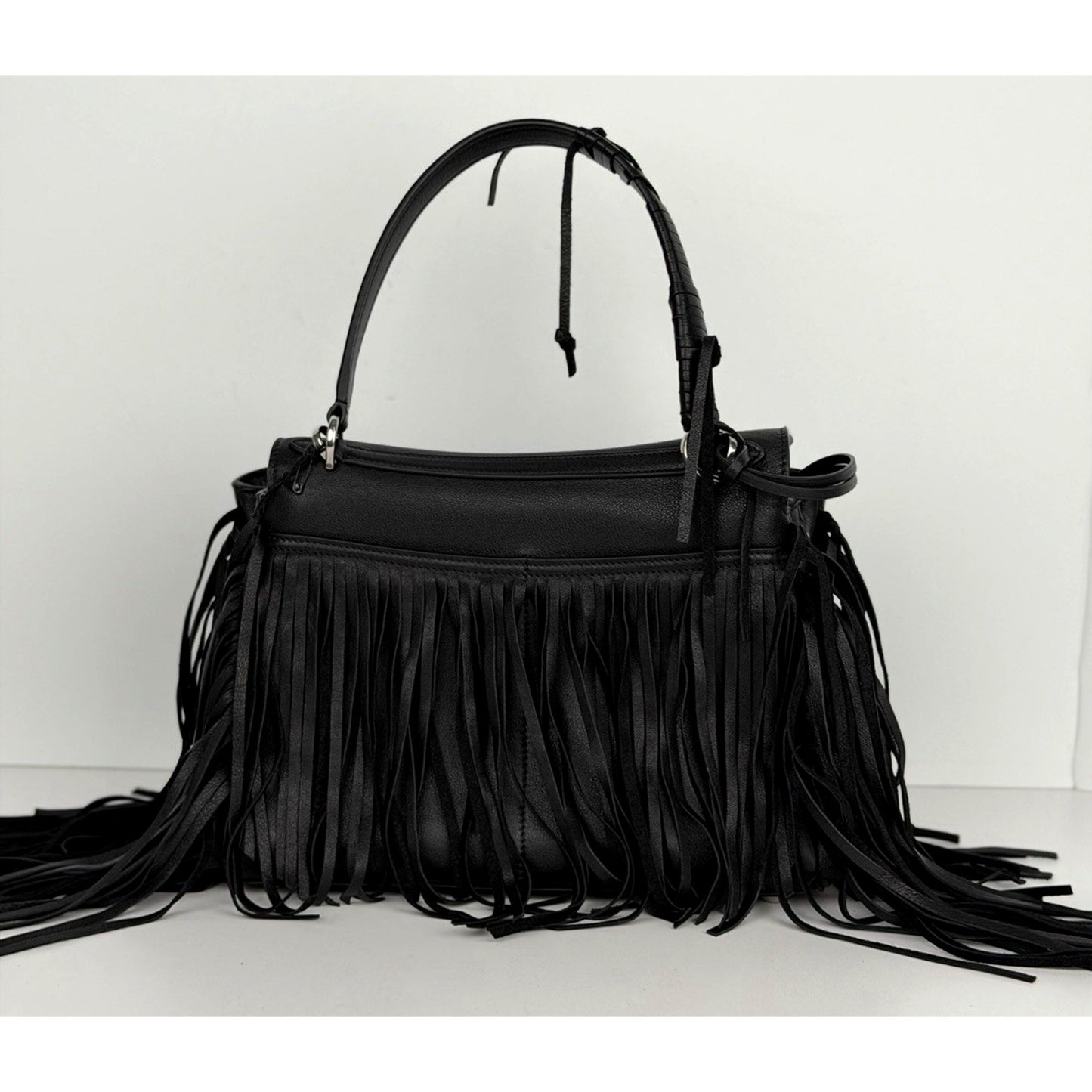 Balenciaga Rodeo HandBag Small in Black Calfskin Leather with Fringe Sides C6