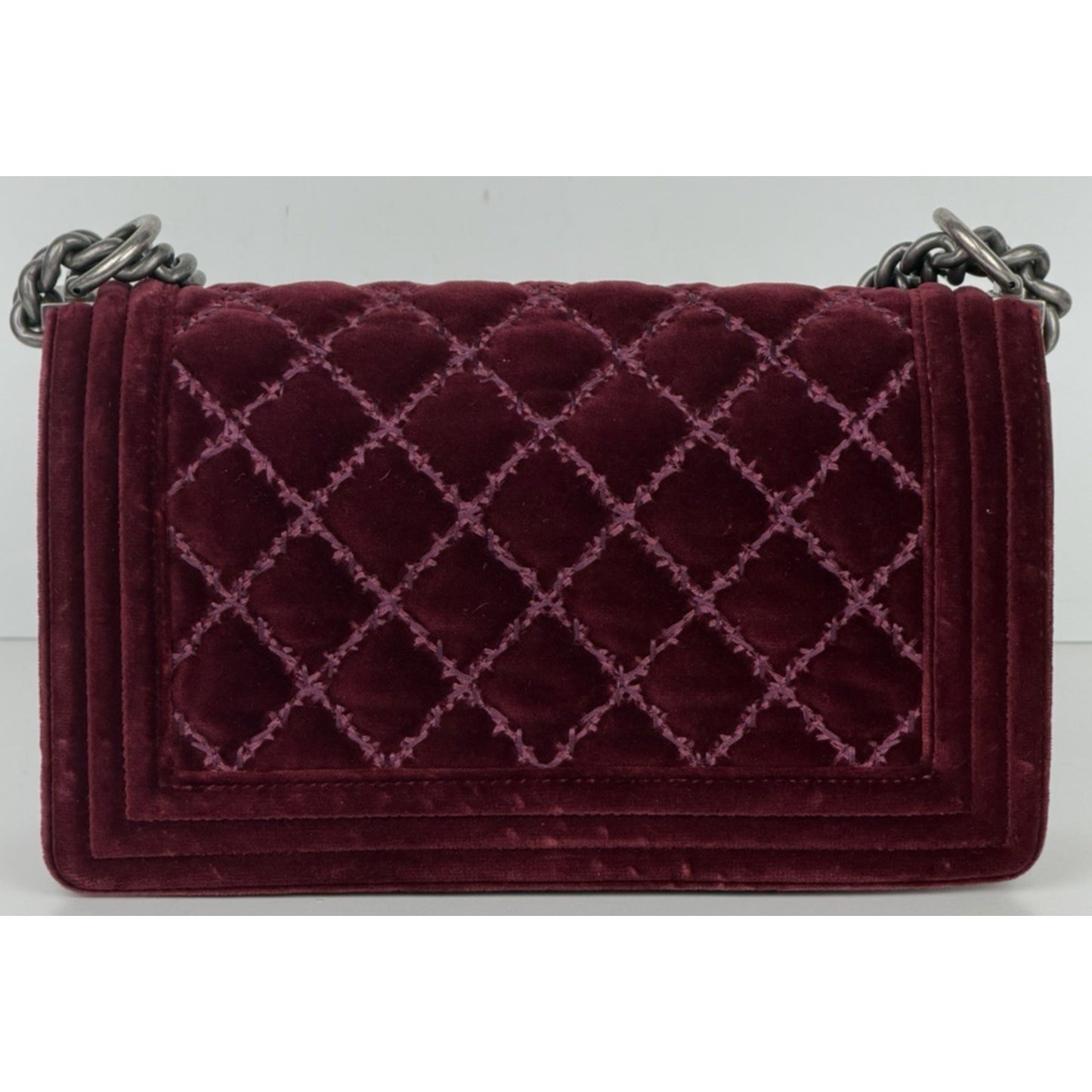 Chanel Old Medium Boy Bag in Burgundy Velvet with Ruthenium Hardware 2014 C-2