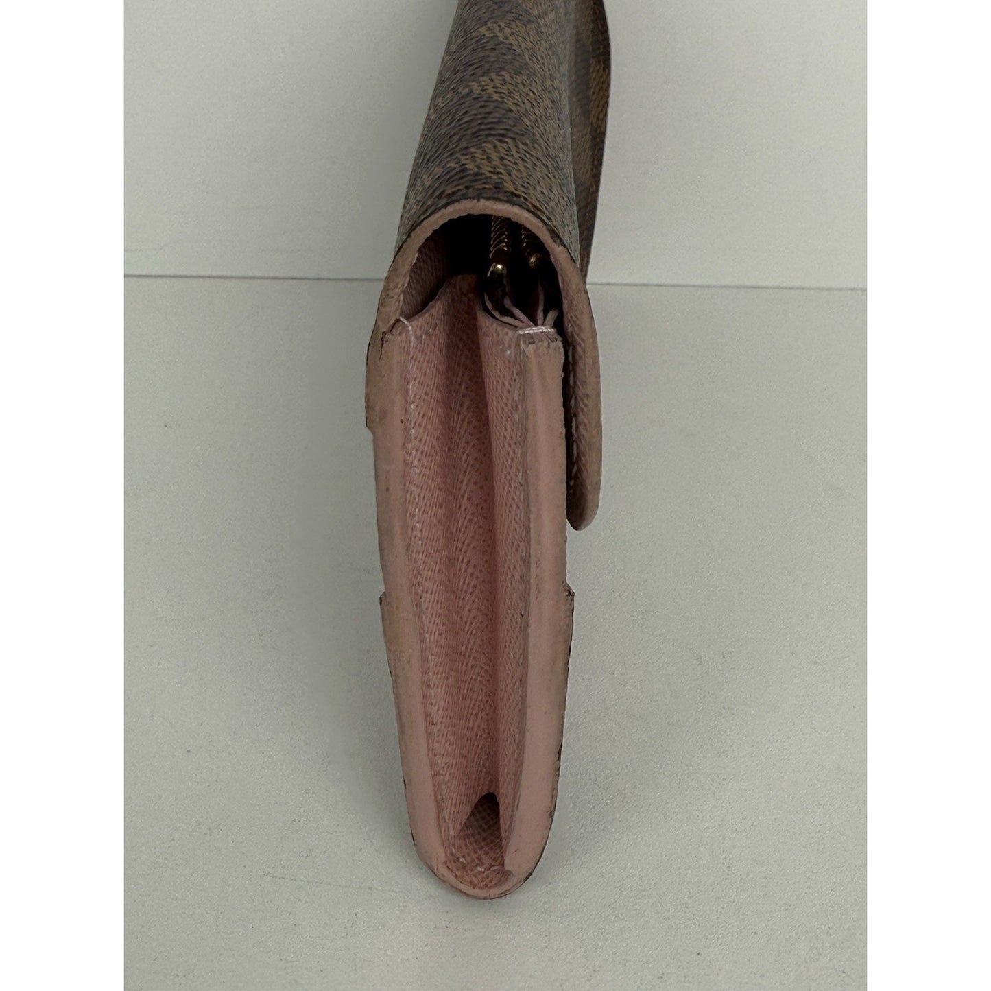 Louis Vuitton Damier Ebene Caïssa Wallet Rose Ballerine with Gold Hardware