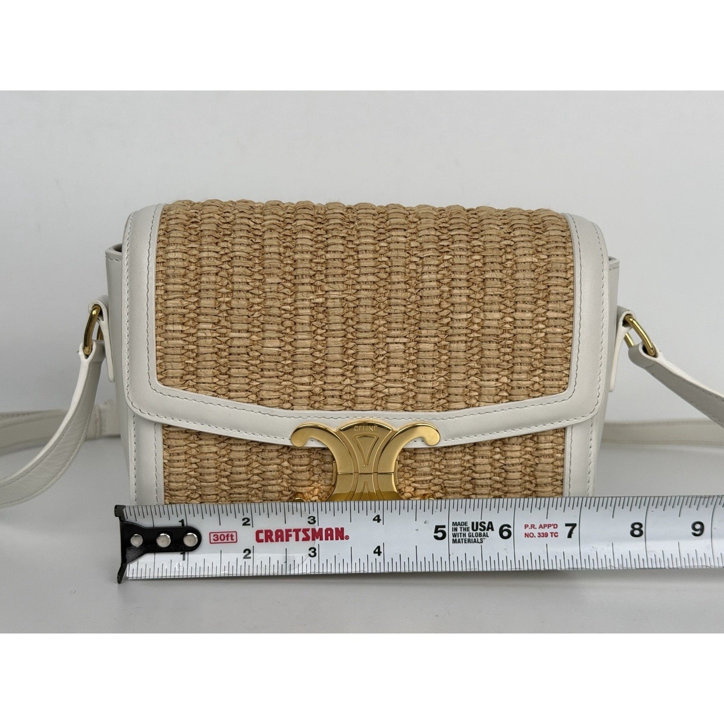 Celine Teen Triomphe Shoulder Bag in Natural Raffia White Calfskin Trim 2023 C2