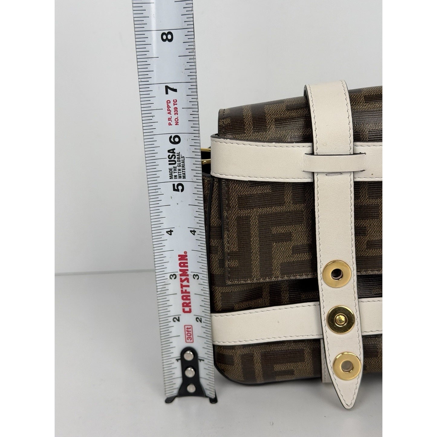 Fendi Zucca Glazed Fabric Cage Baguette Satchel in Tobacco Brown Canvas C2