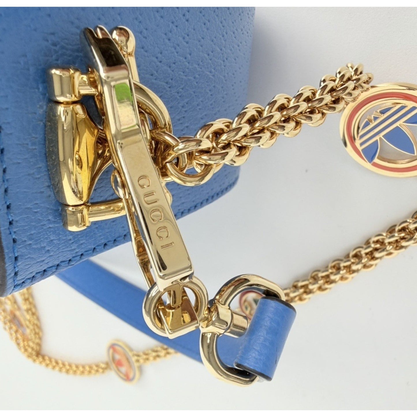 Gucci x Adidas Horsebit Small in Blue and White Leather Shoulder Bag 1955 S10