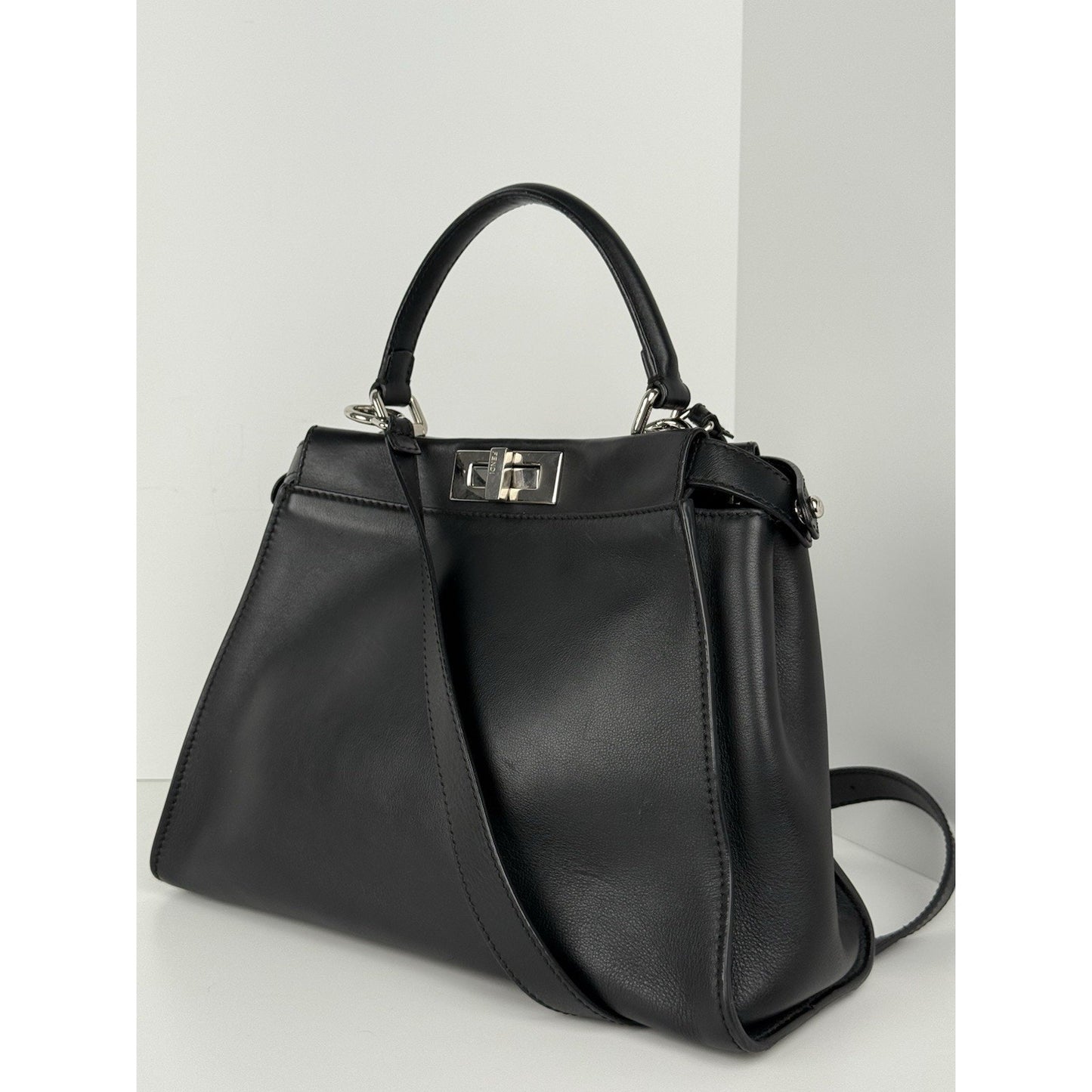 Fendi Peekaboo Large Black Leather Top Handle Women's Bag