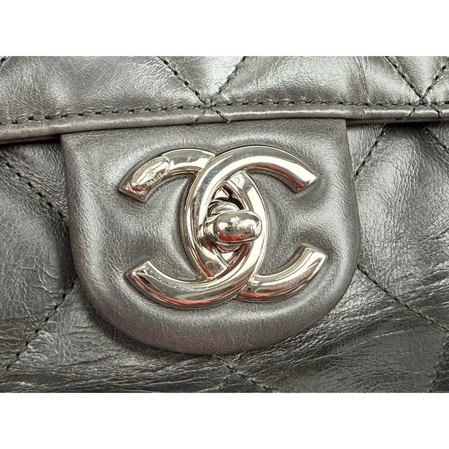 CHANEL Glazed Calfskin Quilted Large Delivery Tote Grey B-5