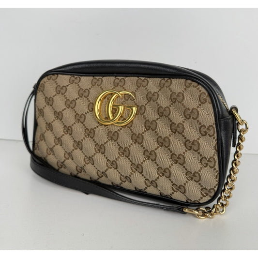 Gucci Marmont Camera Shoulder Bag Small in GG Canvas & Black Leather S04