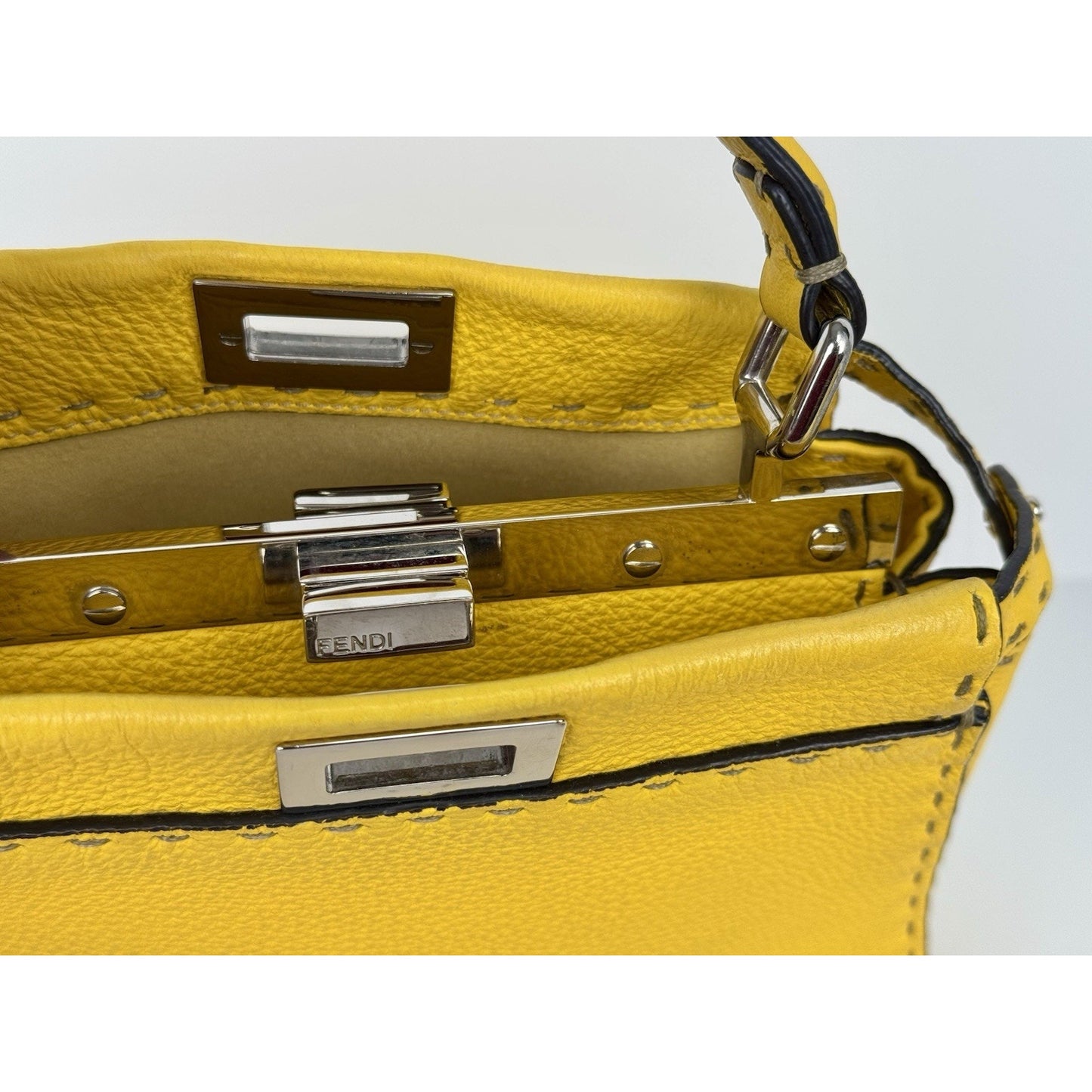 Fendi Peekaboo Mini Bag Yellow Leather Silver Hardware B-9