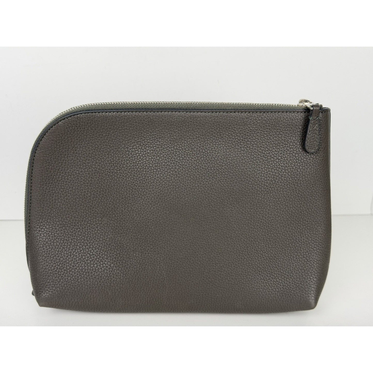 The Row Agnes Pebbled Leather Medium Zip Clutch in Grey S04