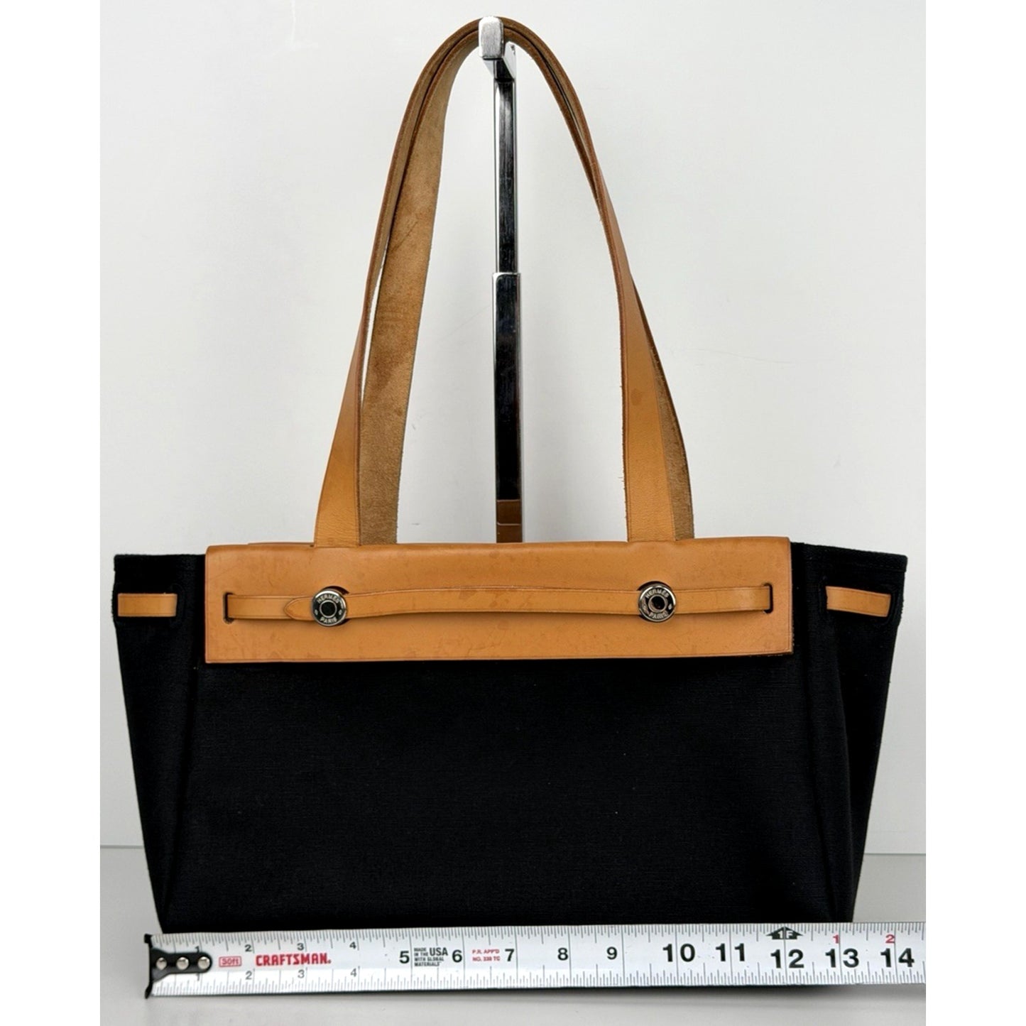 Hermes Herbag Toile Cabas Tote Bag PM in Black Canvas with Leather Trim 2004 S