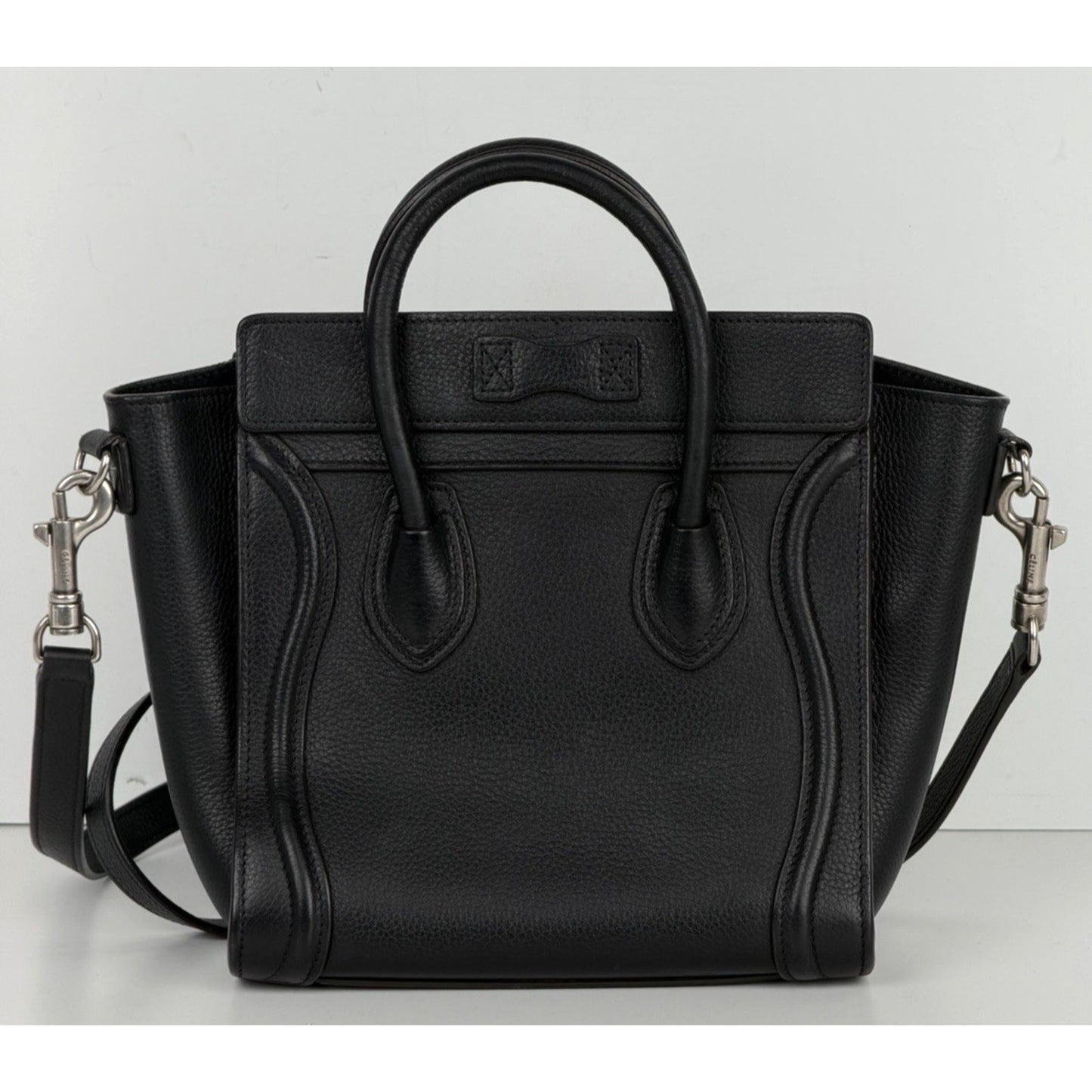 Celine Nano Luggage Bag in Black Structured Calfskin Leather S07